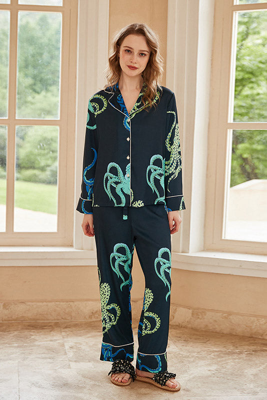 Bow Pattern Pajama Set-Black