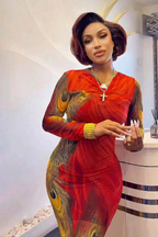 Phoenix Feather Bodycon Maxi Dress