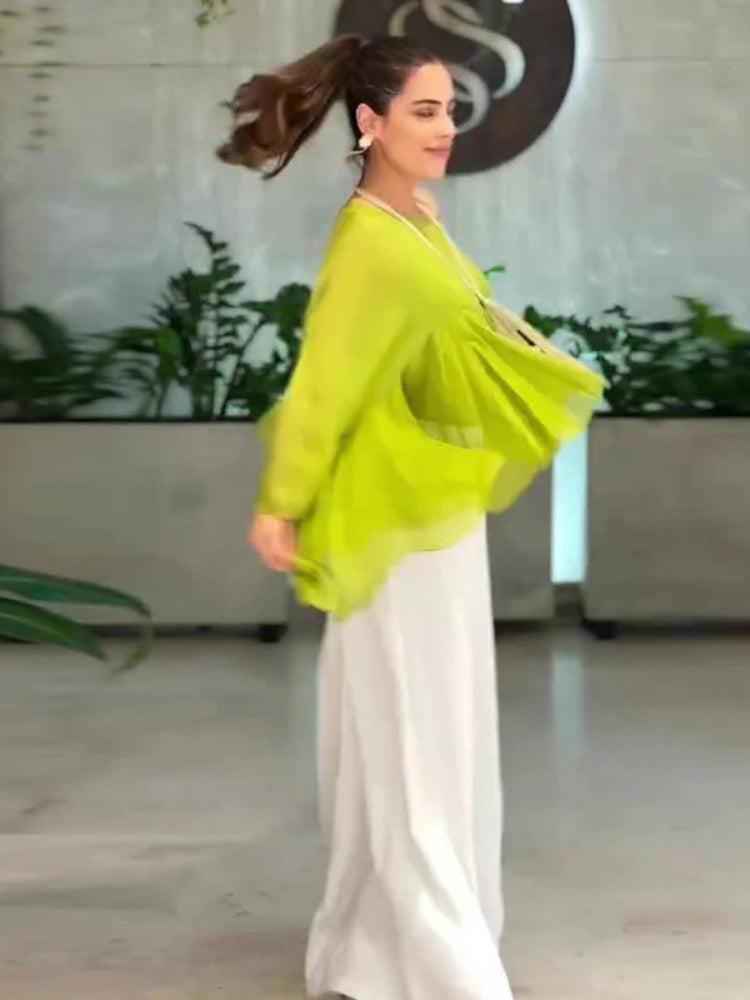 Flare Sleeve Long Pants Set