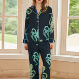 Bow Pattern Pajama Set-Black