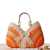Lace Patchwork Woven Tote Bag