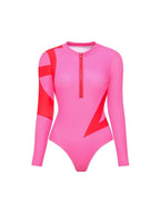 Colorblock Long Sleeve Surf Swimsuit Set