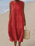 Mia™- Elegant Sleeveless Cotton Dress with Pockets