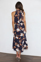 Wine Country Dates Floral Halter Neck Elastic Waist Maxi Dress