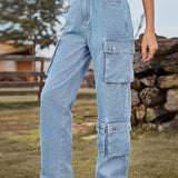 Washed Multi-Pocket Denim Pants