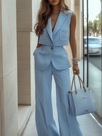 Light Blue Double Patch Pocket Top & Pants Set
