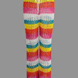 Color Block Crochet Hollow Out Drawstring Knit Pants