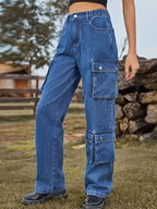 Washed Multi-Pocket Denim Pants