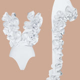 White V-Neck Ruffle Swimsuit