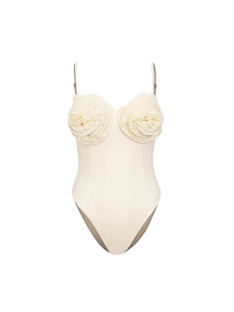 Floral Appliqué Solid One-Piece Swimsuit