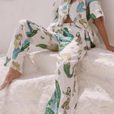 Mermaid Print Short-Sleeved Shirt And Wide-Leg Pants Two-Piece Set