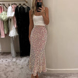 Sequin Decorated Velvet Skirt In Light Pink