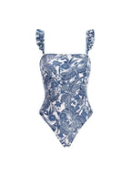 Blue Dragonfly Ruffle Skirt Swimsuit Set
