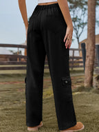 Washed Semi-Elastic Design Denim Cargo Pants