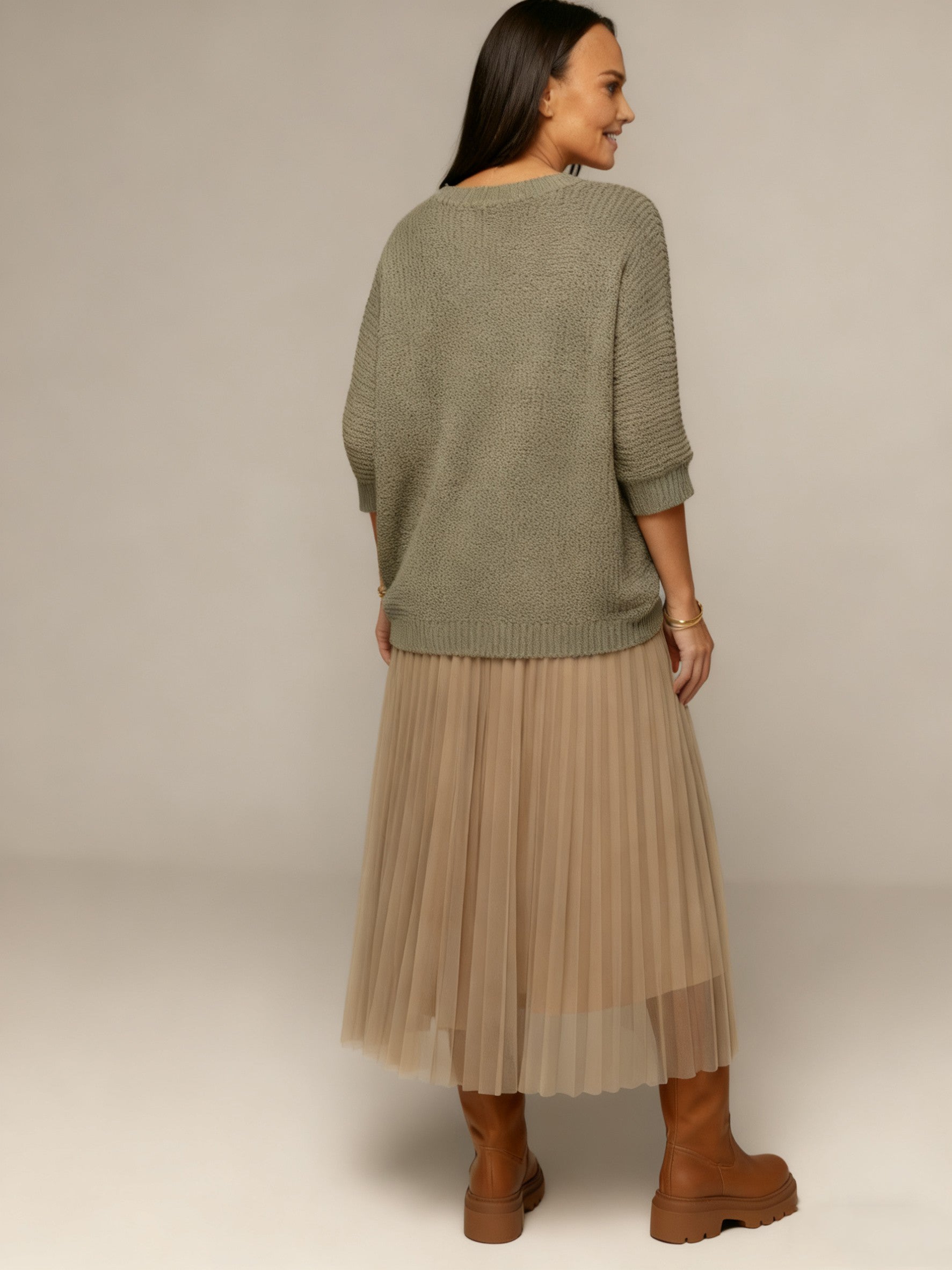 Sleeveless Mesh Dress & Oversized Knit Top Set