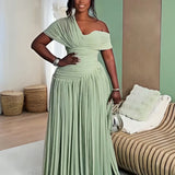 Mint Green Ruched Chiffon Maxi Gown