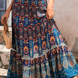 Bohemian Shirred High Waist Skirt In Brown