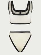 Elegant Contrast Button Detail Two-Piece Swimsuit
