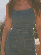 Flared Denim With Tie Back Jumpsuit