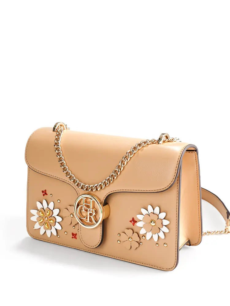Floral Embroidered Chain Crossbody Shoulder Bag