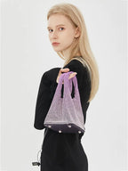 Full Rhinestone Mesh Evening Bucket Bag