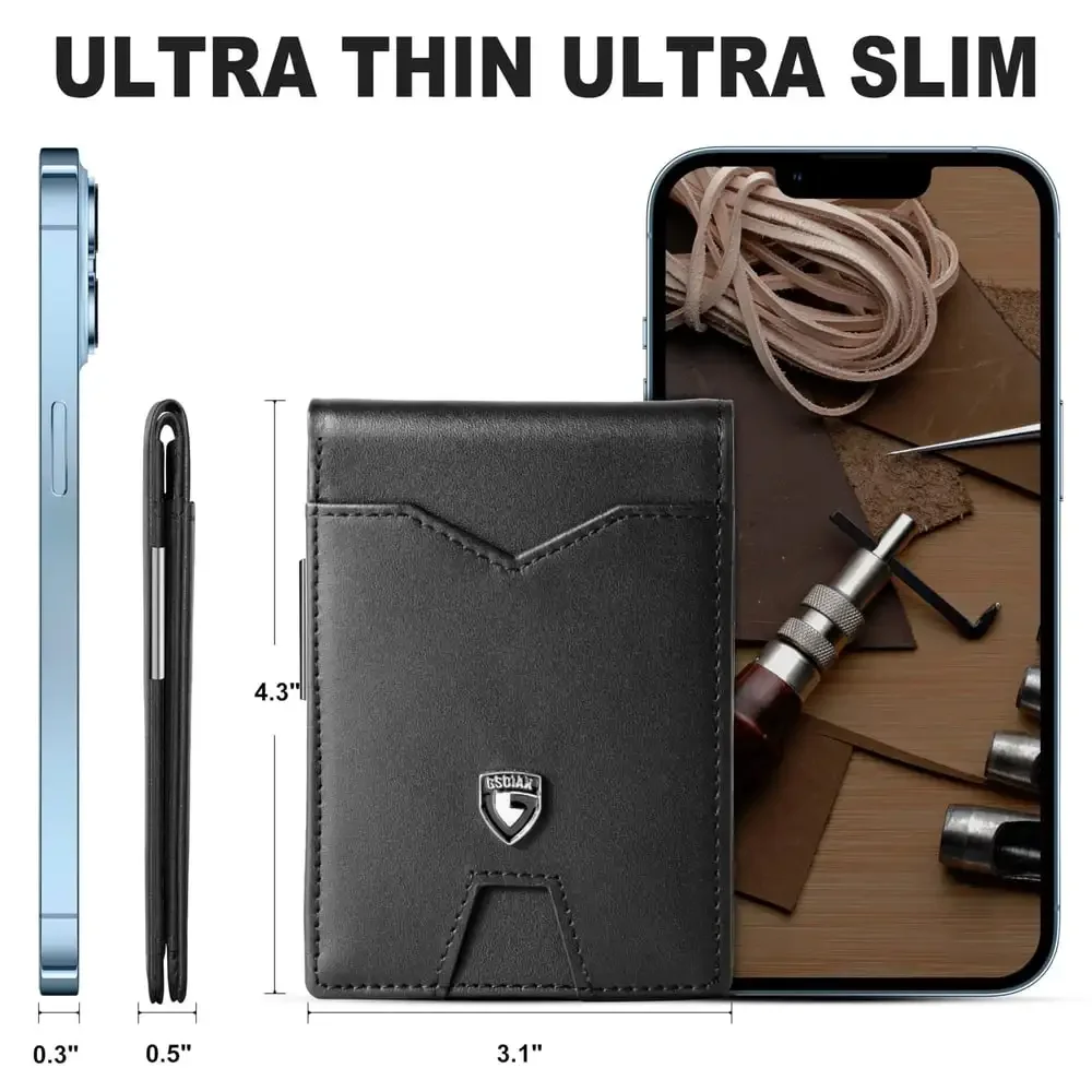 Men's Slim Leather RFID Blocking Wallet - Minimalist Carbon Fiber Bifold