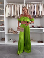 Summer Solid-Color Tube Top Pants Set