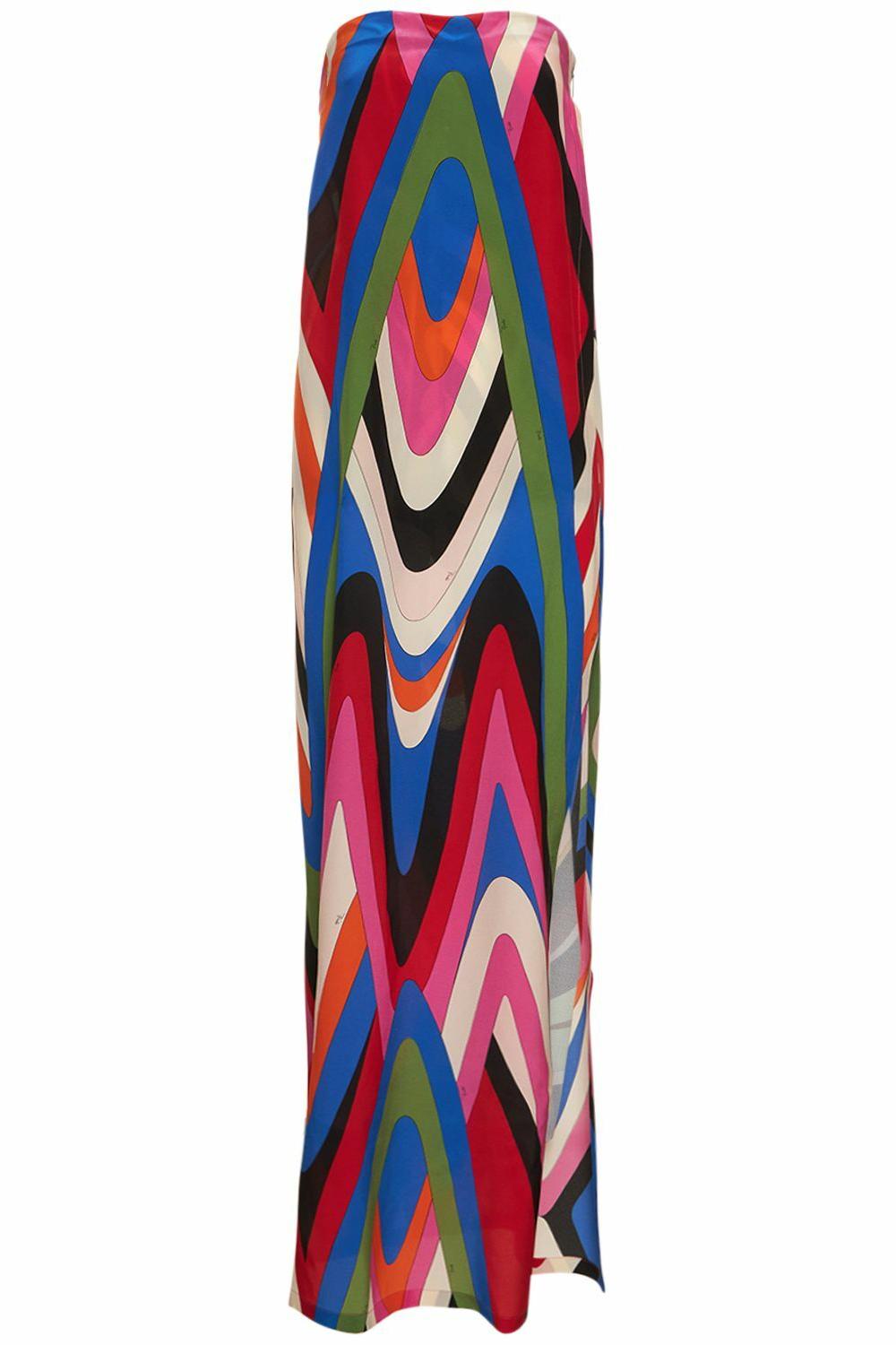 Strapless Side Slit Moiré Print Dress