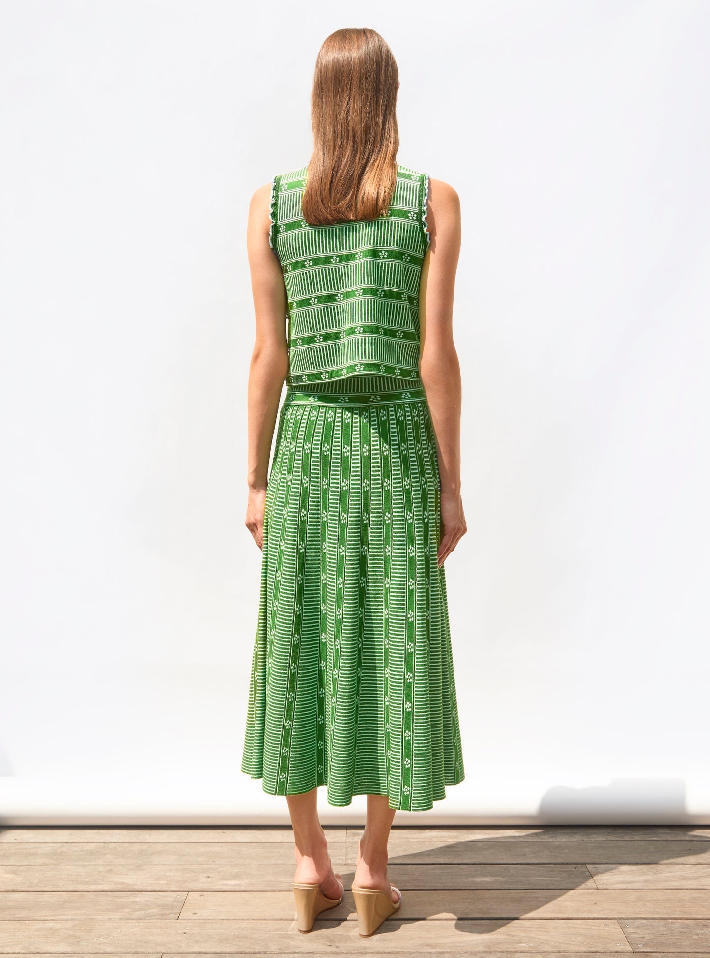Green Floral Jacquard Skirt