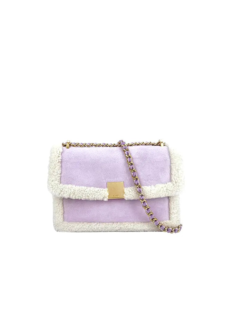 Vintage Shearling Leather Shoulder Crossbody Bag