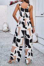 Printed Wide Strap Jumpsuit with Pockets