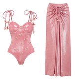 Pink Glossy One-Piece with 3D Butterfly