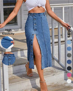 Women's Button Front Denim Skirt, Casual Fashion Skirt for Daily Wear