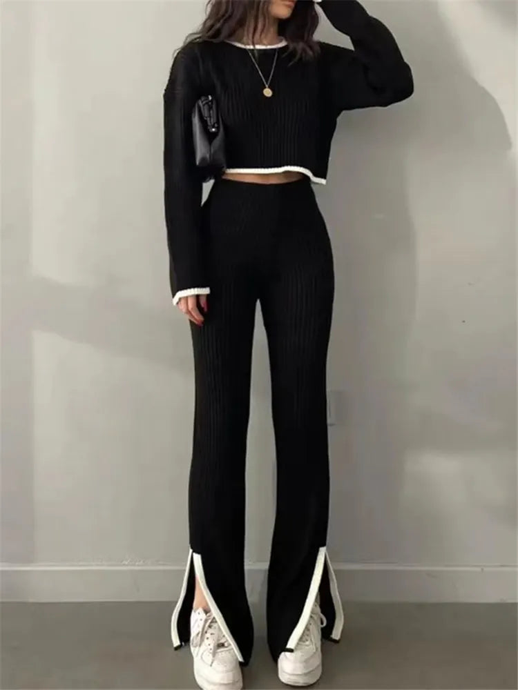 Autumn Winter 2‑Piece Knitted Tracksuit | Cozy Chic from Day to Night