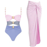 Morandi Pink Colorblock High-Waist Swimsuit Set