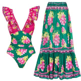 Ruffled Ruched One-Piece Maxi Skirt Set