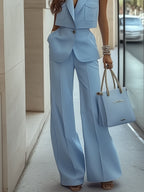 Light Blue Double Patch Pocket Top & Pants Set