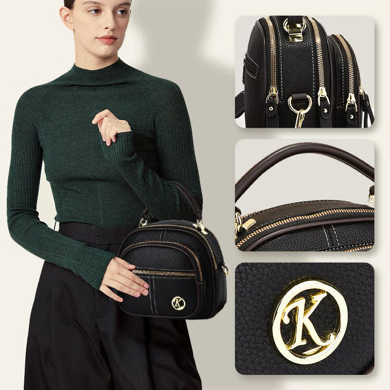 Classic Multifunctional Compartments Adjustable Wide Shoulder Strap Leather Crossbody Bag