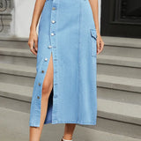 Trendy Elastic Waist Denim Skirt