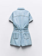 Mini Denim Cuffed-Romper-Blue