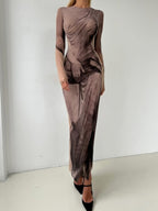 Painted-Effect Mesh Maxi Dress