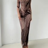 Painted-Effect Mesh Maxi Dress