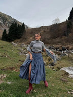 Navy Plaid High-Waist A-Line Skirt