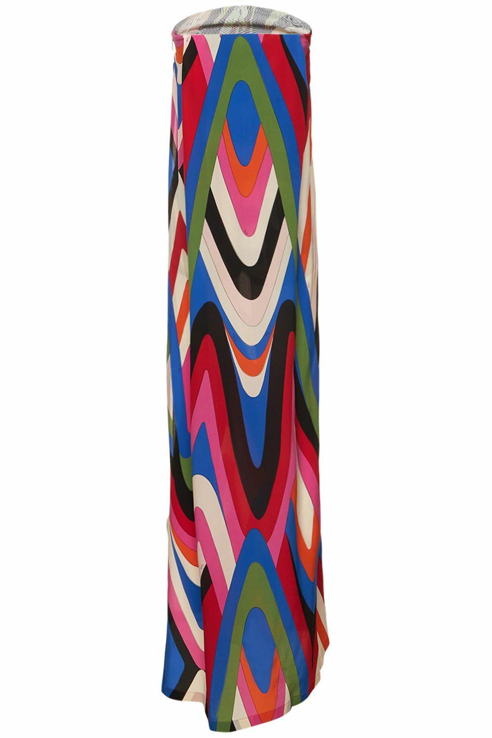 Strapless Side Slit Moiré Print Dress