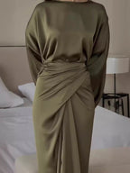 Satin Batwing Sleeve Maxi Dress