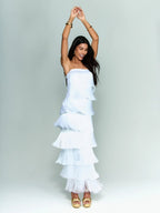 Strapless Fringe Satin Gown