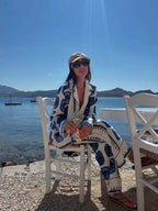 Elegance Blue Checkerboard Pants Sets