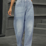 Relaxed Wash Harem Denim Pants Cropped