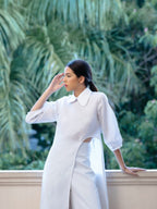 Soft-Structure Cutout Shirt & Wide-Leg Pant Set