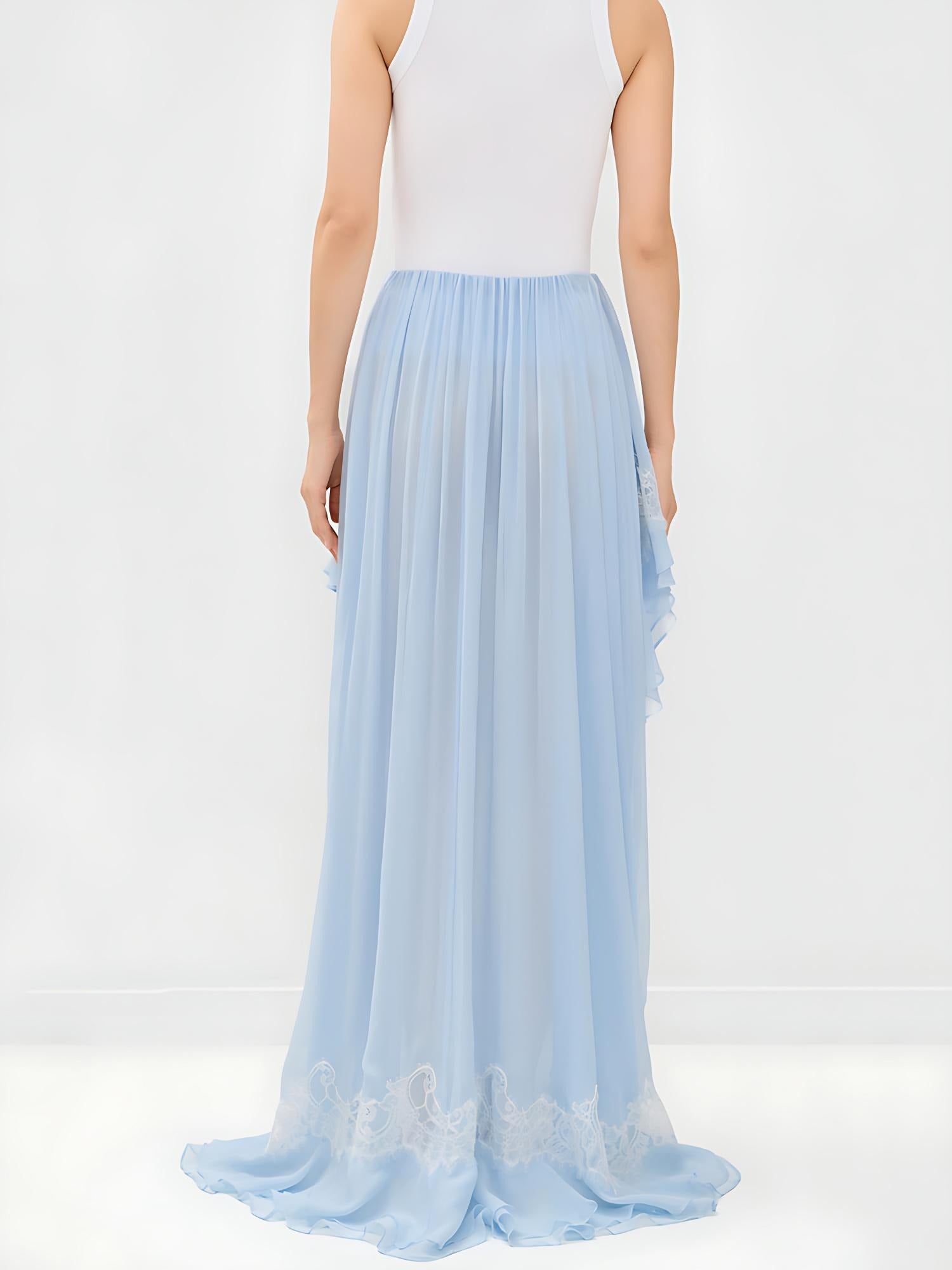 Lace Trim Crop Cami Top & Asymmetric Chiffon Skirt